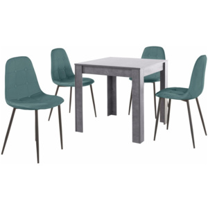 Set šedého jídelního stolu a 4 modrých jídelních židlí Støraa Lori Lamar Duro