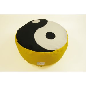 S radostí - vlastní výroba Meditační sedák jin jang - žlutý Velikost: ∅30 x v18 cm