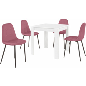 Set bílého jídelního stolu a 4 růžových jídelních židlí Støraa Lori Lamar Duro