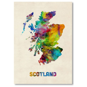 Plakát s pestrobarevnou mapou Skotska Americanflat Art, 60 x 42 cm