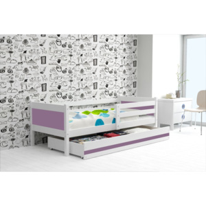 Dětská postel s úložným prostorem a matrací v kombinaci bílé a fialové barvy 80x190 cm F1366