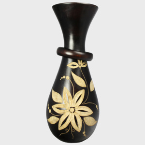 Dřevěná váza 35,5 cm Thajsko s motivem květiny