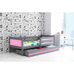 Dětská postel s úložným prostorem a matrací v kombinaci grafit a růžové barvy 80x190 cm F1366