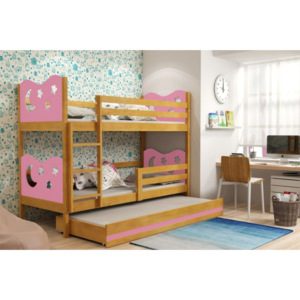 Patrová postel s přistýlkou MIKO, 80x190, olše, růžová - VÝPRODEJ Č. 307