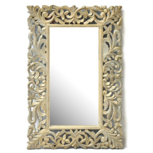 Zrcadlo ve vyřezávaném rámu, antik patina, mango, 60x90x3cm