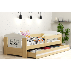 Dětská postel s úložným prostorem a matrací s motivem letadla 80x160 cm F1368