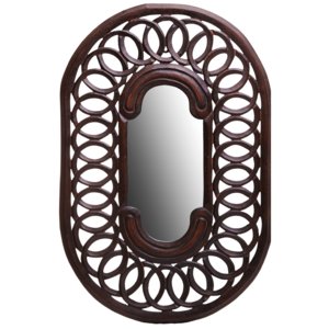Zrcadlo oválné v dřevěném rámu