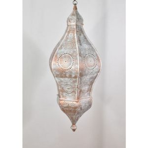Mosazná lampa v arabském stylu, bílá patina, uvnitř bílá, 100cm