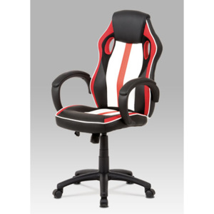 Autronic Kancelářská židle, červená-černá-bílá ekokůže+MESH, houpací mech, kříž plast černý KA-V505 RED