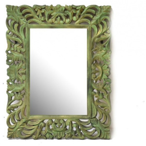 Zrcadlo ve vyřezávaném rámu, stříbro zelené, mango, 60x80x3cm