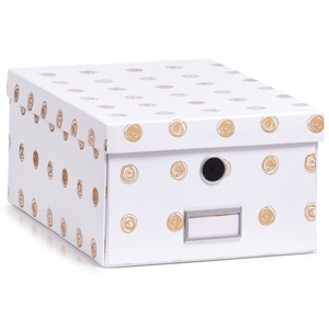 Zeller úložný box s víkem bílý se zlatými tečkami 17552