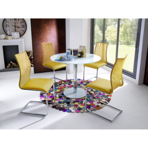 Jídelní set pro 4 osoby - stůl FALKO sklo/židle KIM žlutá