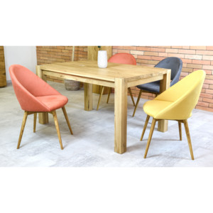Stůl pro čtyři z masivu nebo šesti Dub - 180 x 90 cm / 8 ks / Žlutá kosice + Lotos