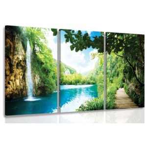 Vícedílný obraz - Vodopád u řeky (90x60 cm) - InSmile ®