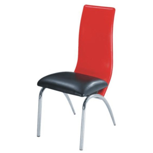 Jídelní židle designová čalouněná ekokůže černá a červená chrom nohy TK3174