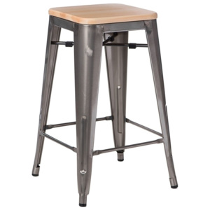 Barová židle Tolix 65, metalická/světlé dřevo | -30 % S94579 CULTY +