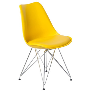 Židle DSR s čalouněným sedákem, žlutá