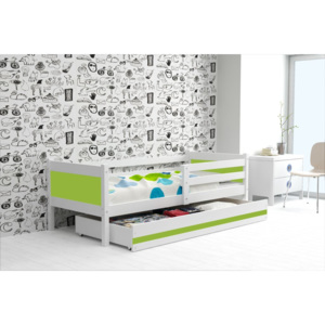 Dětská postel s úložným prostorem a matrací v kombinaci bílé a zelené barvy 80x190 cm F1366