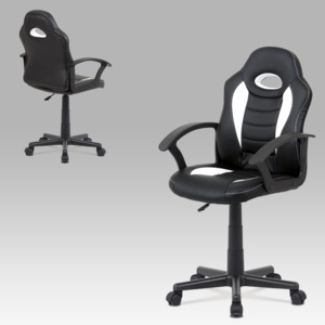 Artium Dětská kancelářská židle, sedák s opěrákem čalouněny bílo-černou eko-kůží s bílým designovým