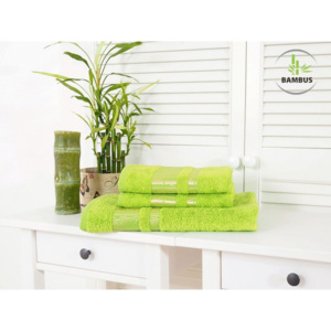 Třídílný set dvou ručníků a osušky Bamboo Luxus jarní zelená
