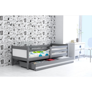Dětská postel s úložným prostorem a matrací v kombinaci grafit a bílé barvy 80x190 cm F1366