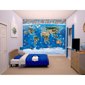 Walltastic 3D Tapeta Mapa Světa, Rozměr 244cm x 305cm