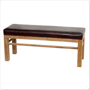 Dřevěná lavice z masivu teaku MZL28 kožená polstrovaný sedák, pravá kůže