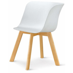 Židle, plast + dřevo buk, bílá, LEVIN 0000182551 Tempo Kondela
