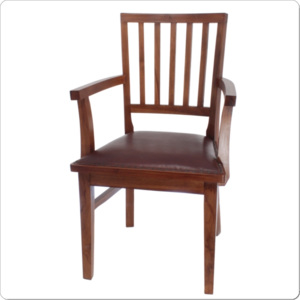 Dřevěná židle masiv křeslo kožený sedák, pravá kůže, s područkami, jídelní gastro