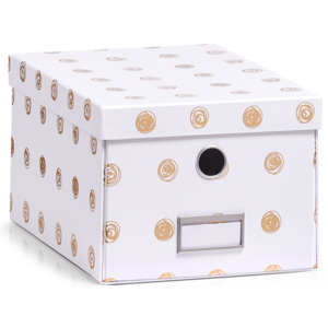 Zeller úložný box s víkem bílý se zlatými tečkami 17551