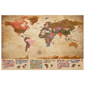 Mapa na korkové tabuli - retro mapa s vlajkami (90x60 cm) - Murando DeLuxe