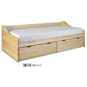 HMmax Jednolůžková postel s úložným prostorem LK 130 masiv borovice Barevné provedení dřeva: dub