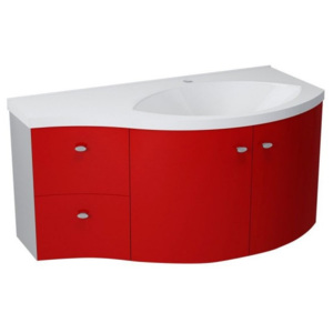 AILA umyvadlová skříňka 110x39cm, červená/stříbrná, zásuvky vlevo