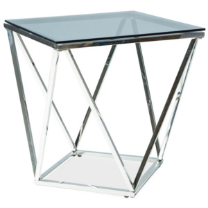 Konferenční stolek 50x50 cm se skleněnou deskou a stříbrnou konstrukcí typ B KN951
