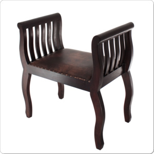 Taburetka římská dřevěná stolička antik kožený sedák z masivu teaku dřevěné taburetky