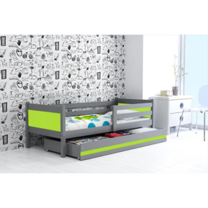 Dětská postel s úložným prostorem a matrací v kombinaci grafit a zelené barvy 80x190 cm F1366