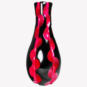 Dřevěná váza černo-růžová 38,5 cm Thajsko