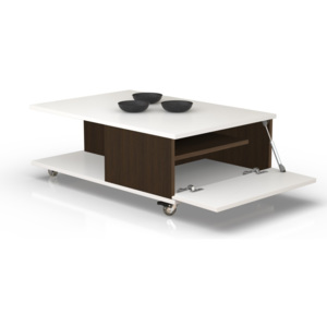 MAT-VIENNA bílý mat + wenge, konferenční stolek na kolečkách