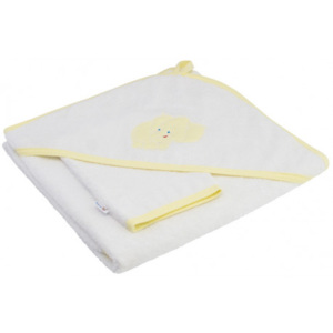 ESITO Dětská osuška s kapucí, Barva bílá - žlutý lem, Velikost 100 x 100 cm