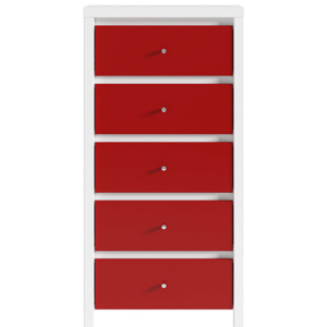 BRW Komoda KARET KOM5S_B stříbrný úchyt Barevné varianty: Bílá + červená