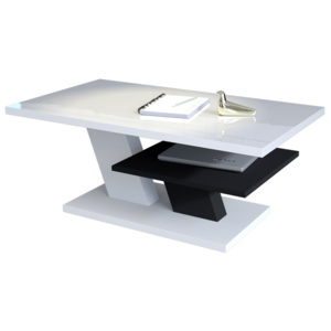 PRESTIGE CLIFF bílý lesk + černý, konferenční stolek, černobílý