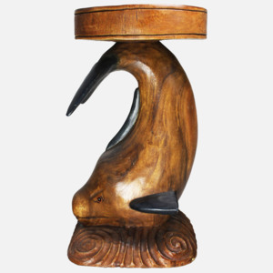 Dřevěná vyřezávaná stolička delfín 51 cm Thajsko