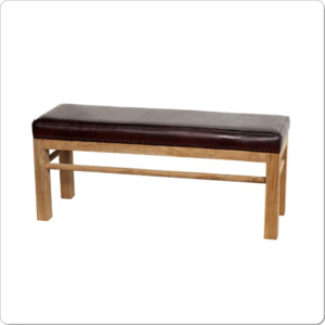 Dřevěná lavice z masivu teaku MZL31, kožený polstrovaný sedák, pravá kůže