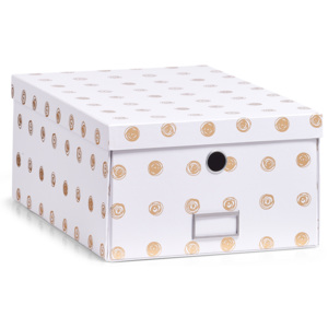 Zeller úložný box s víkem bílý se zlatými tečkami 17553