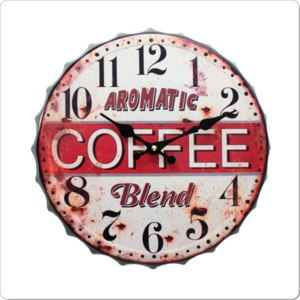 Retro kovové analogové nástěnné hodiny COFFE, CNL47, plechové vintage