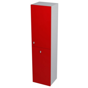 AILA skříňka vysoká s košem 35x140x30cm, pravá, červená/stříbrná