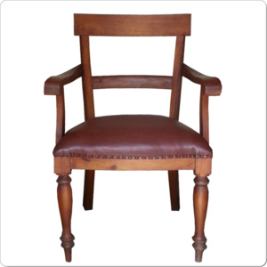 Dřevěná židle masiv křeslo MZA8 kožený sedák, pravá kůže, s podrůčkami, jídelní