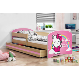 Dětská postel z borovicového dřeva s motivem kočky F1367