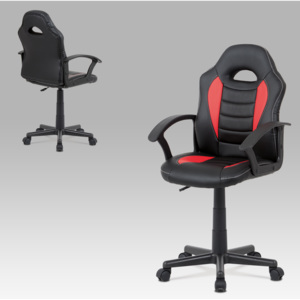 Artium Dětská kancelářská židle, sedák s opěrákem čalouněny červeno-černou eko-kůží s bílým designov