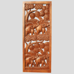 Dřevořezba 34x88 cm Thajsko - čtyři sloni